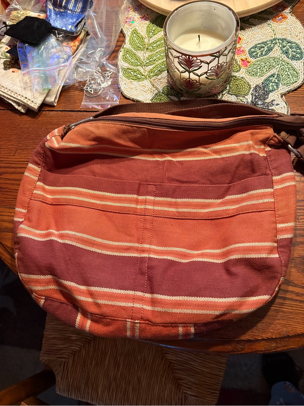 Mossimo Supply Co. Brown Tote with Plum Zip Trim